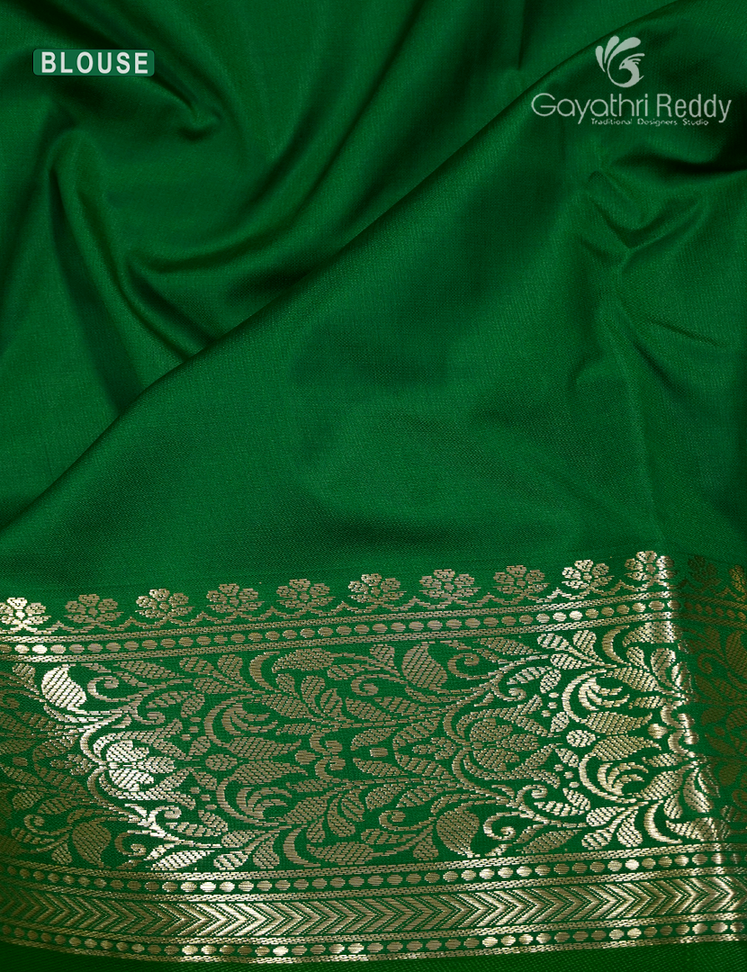Semi Banaras Katan Silk Saree in Deep Violet and Parrot Green
