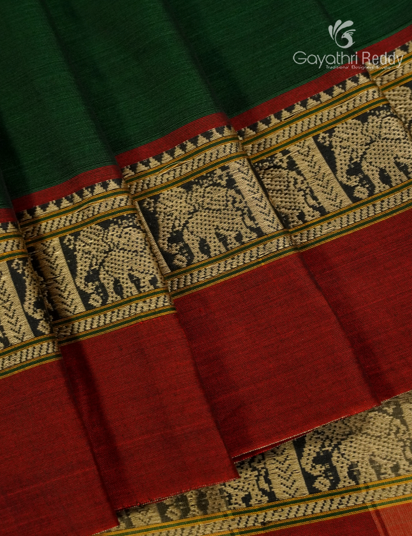 Pure Narayanpet Cotton Saree in Bottle Green