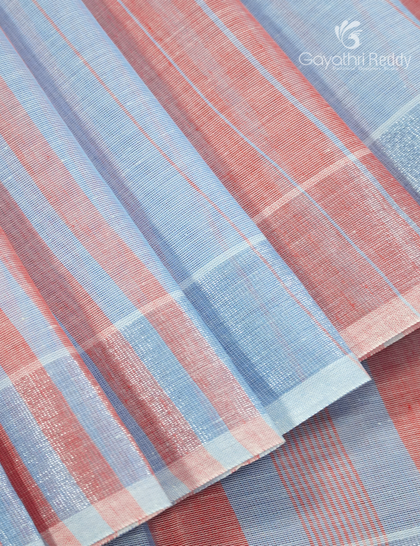 Pure Handloom Cotton Saree in Powder Blue and Peach