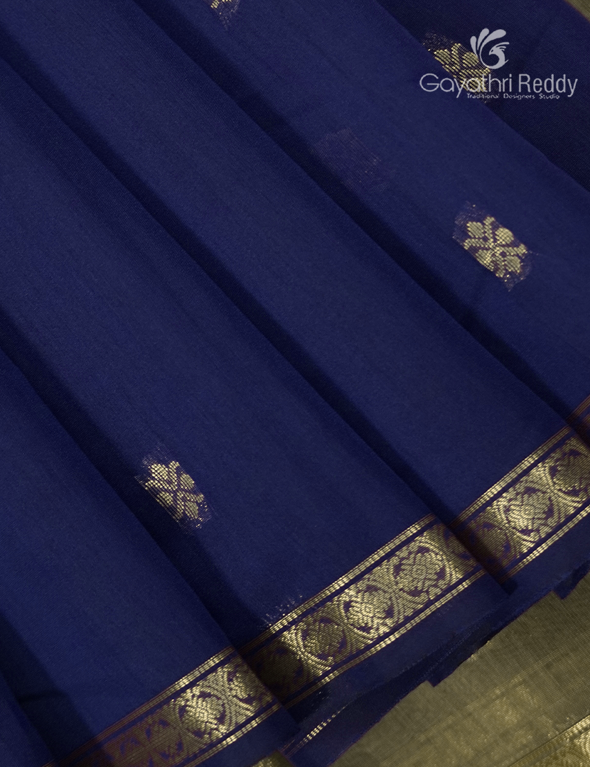 Kanchipuram Sico Saree in Navy Blue and Olive Grey