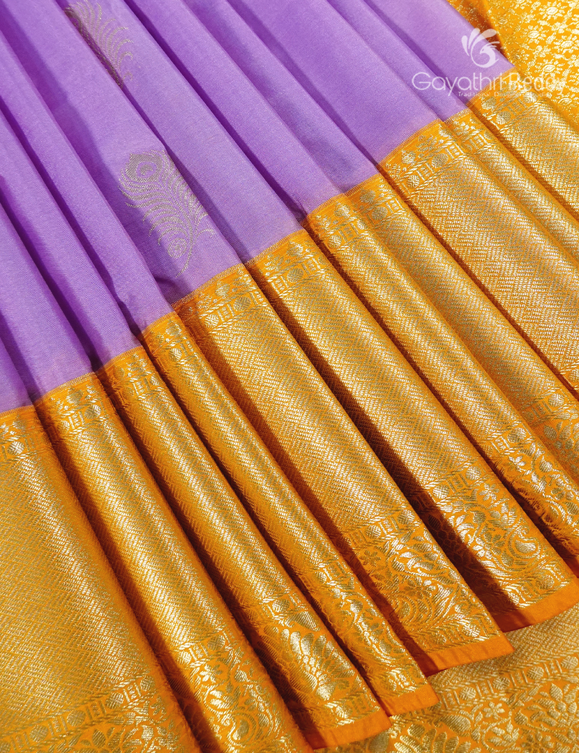 Semi Kanchipuram Silk Saree in Lavender and Yellow