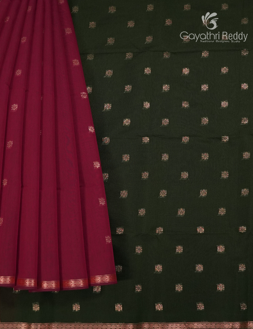 Kanchipuram Sico Saree in Rani Pink and Bottle Green