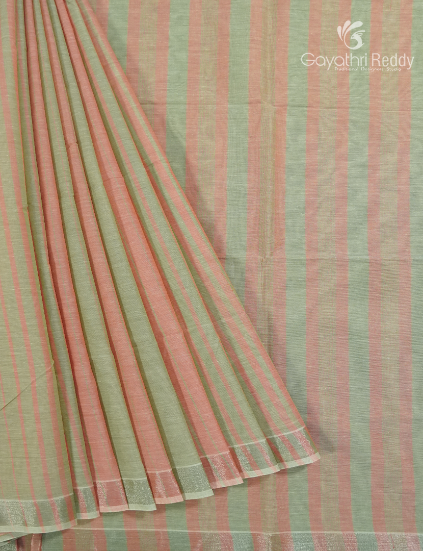 Pure Handloom Cotton Saree in Pista Green and Peach