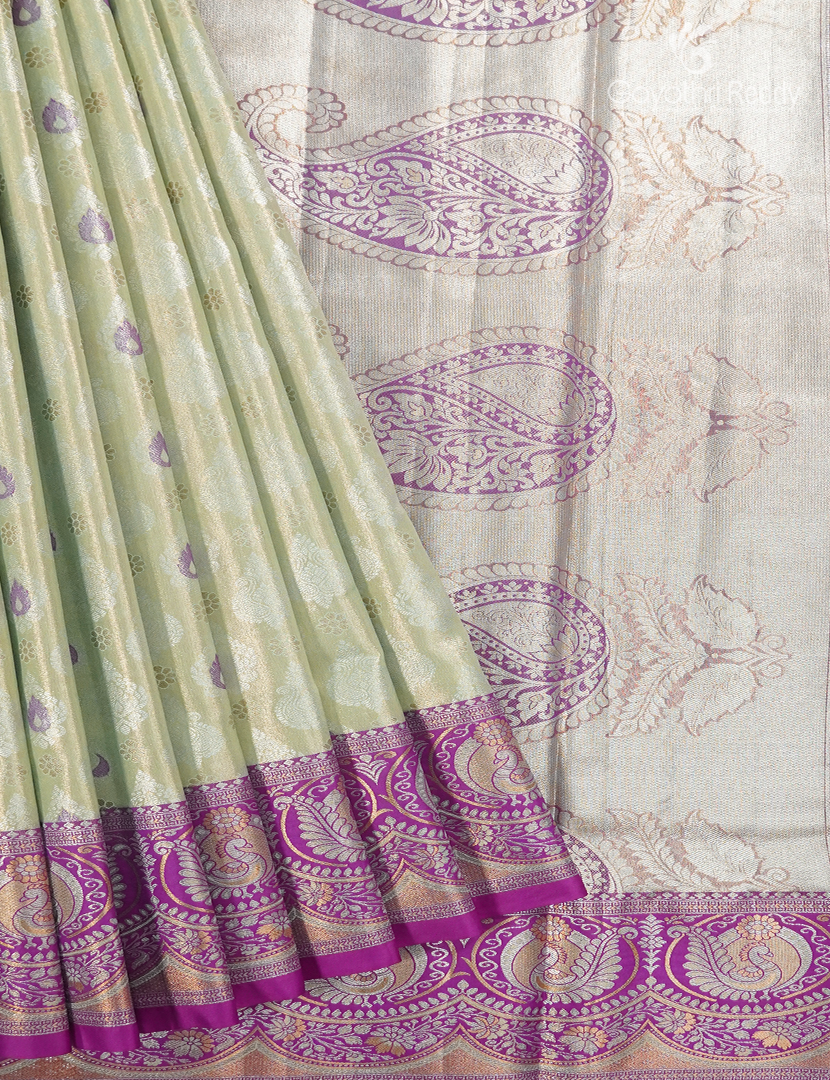 Semi Kanchipuram Silk Saree in Pastel Pista  Green and Magenta