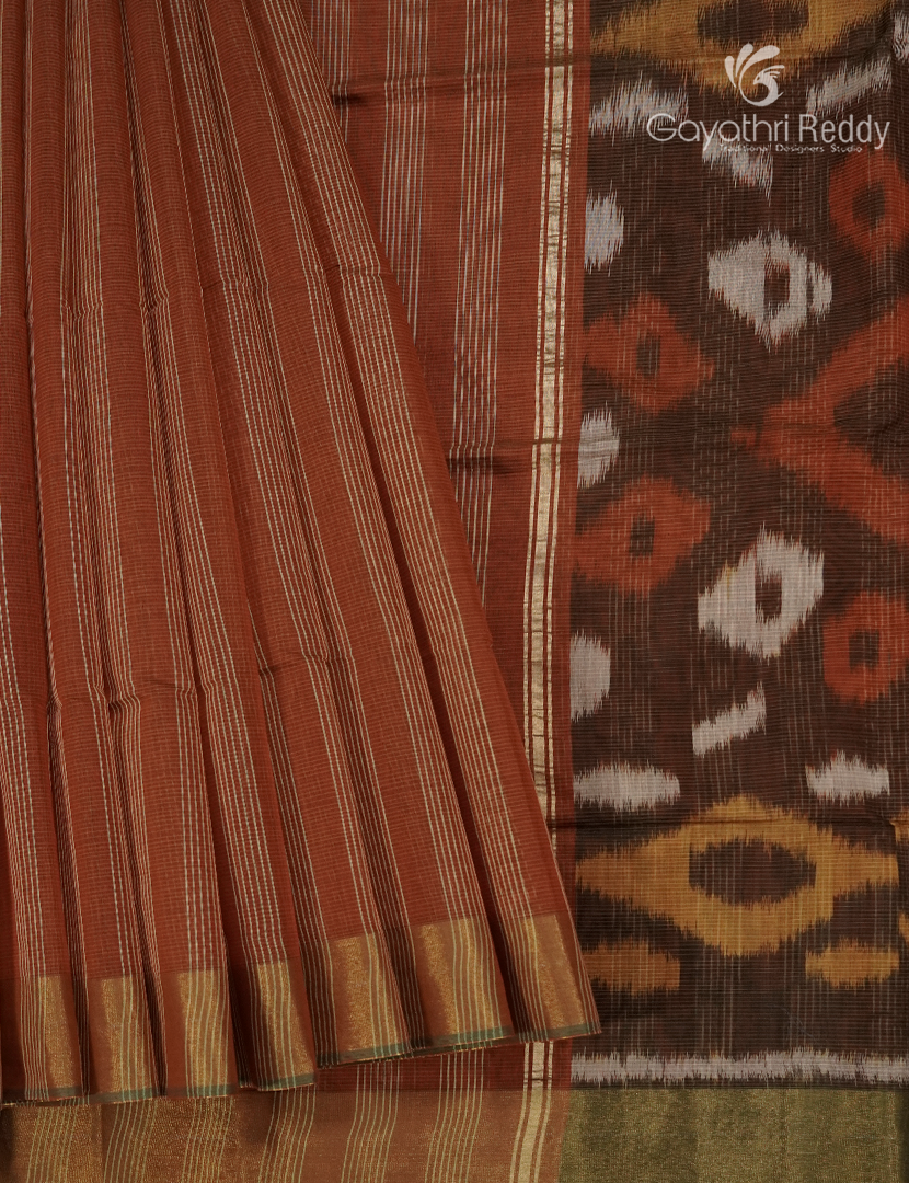 Semi Ikat Sico Saree in Rust