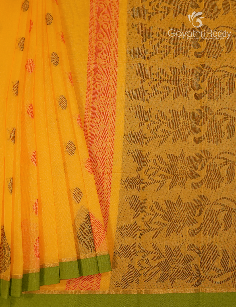 Pure Kanchi Cotton Saree in Yellow