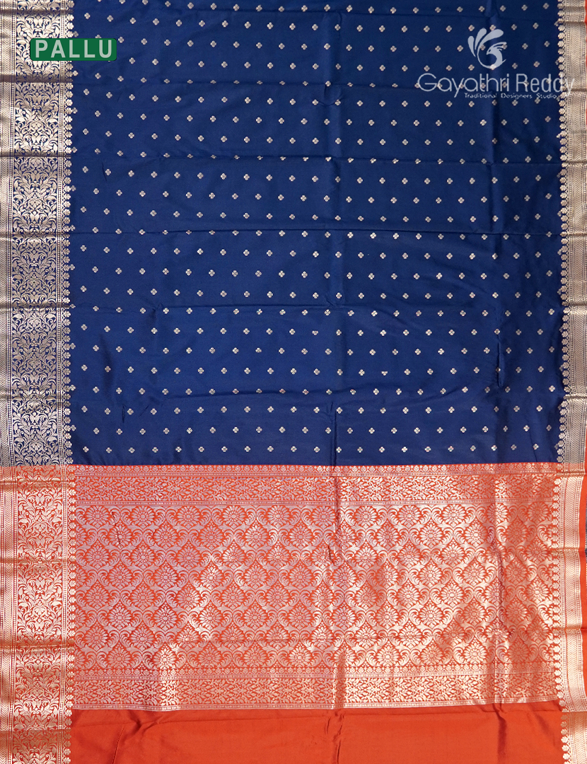 Semi Banaras Katan Silk Saree in Deep Blue and Red