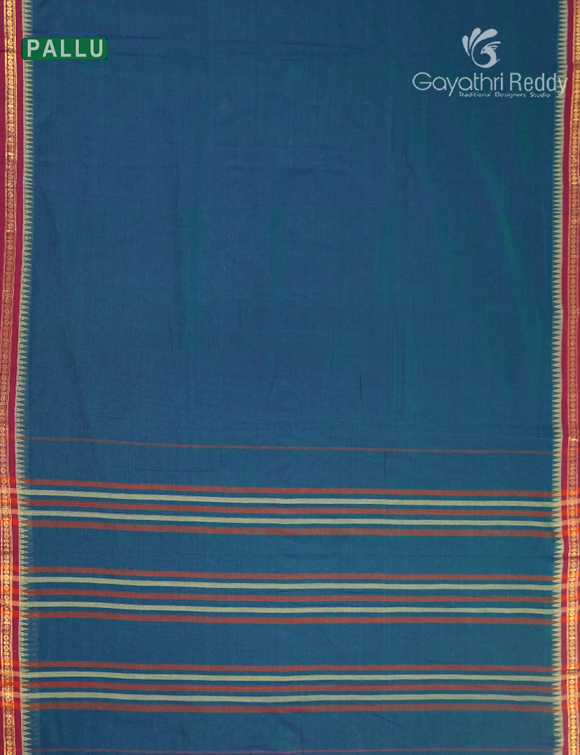 Pure Narayanpet Cotton Saree in Peacock Blue