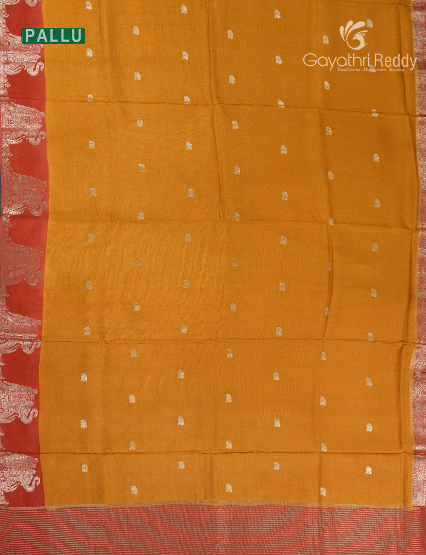 Semi Mysore Crepe Saree in Turmeric and Red