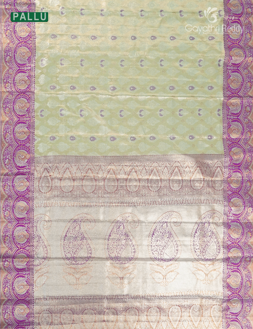 Semi Kanchipuram Silk Saree in Pastel Pista  Green and Magenta