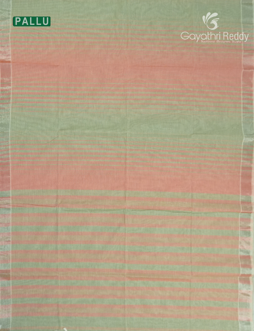 Pure Handloom Cotton Saree in Pista Green and Peach