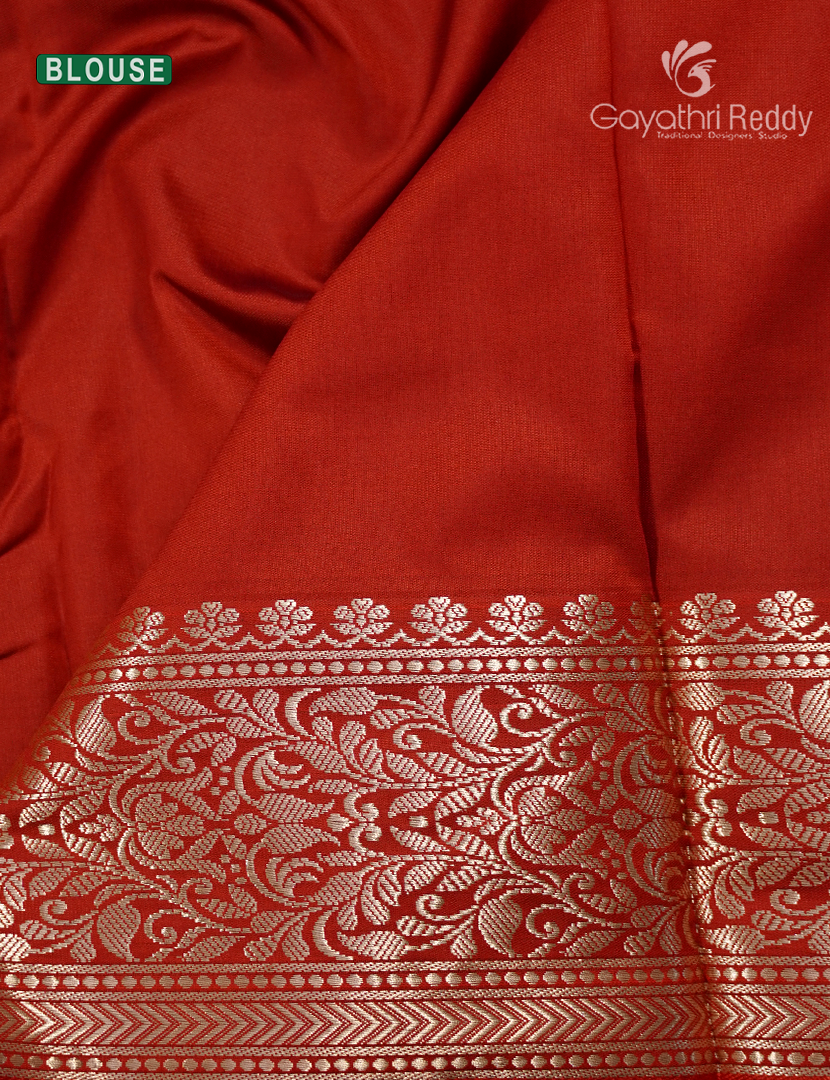 Semi Banaras Katan Silk Saree in Deep Blue and Red