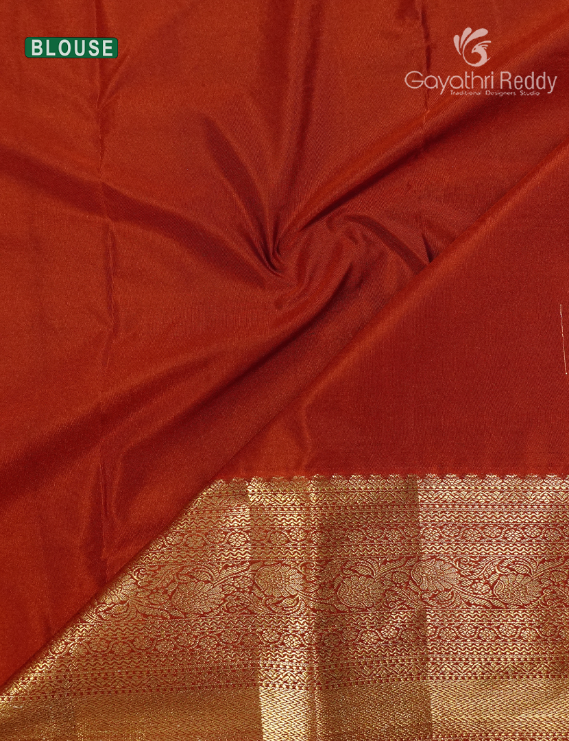 Semi Kanchipuram Silk Saree in Deep Brown and Rust Red