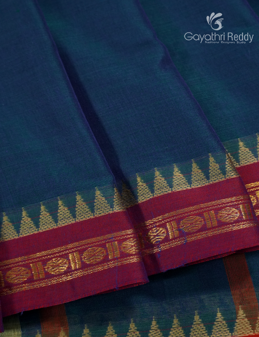 Pure Narayanpet Cotton Saree in Peacock Blue