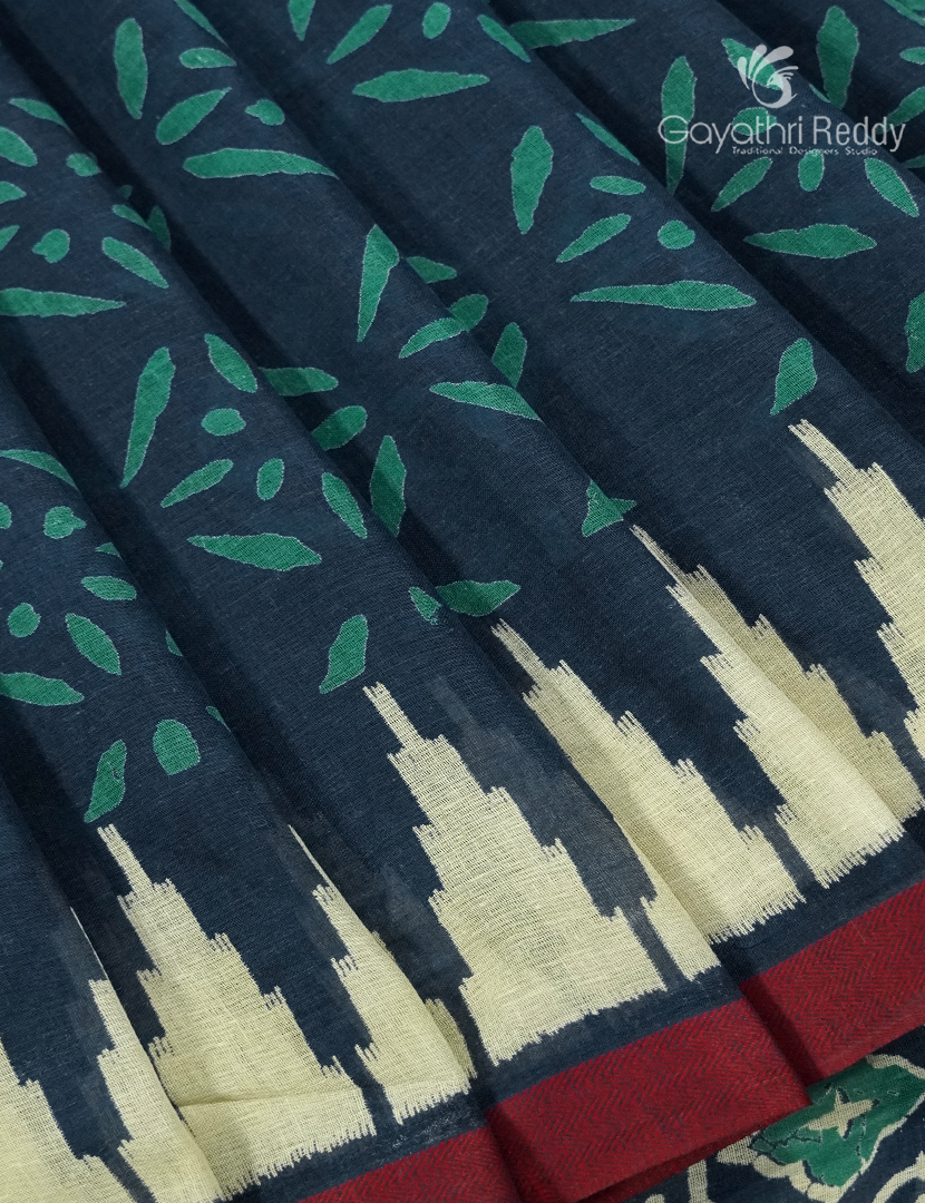 Vidharbha Cotton Saree in Indigo Blue and White