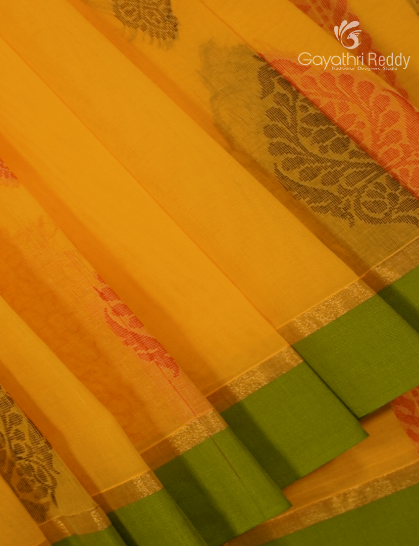 Pure Kanchi Cotton Saree in Yellow