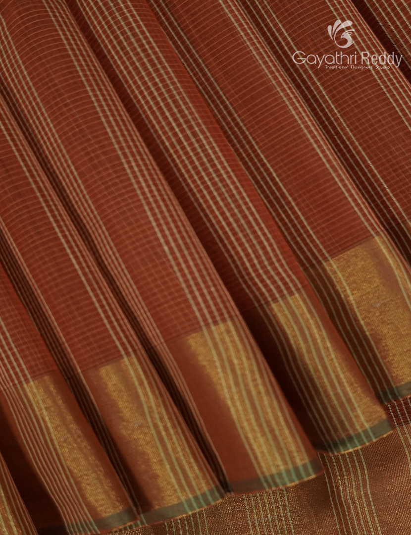 Semi Ikat Sico Saree in Rust