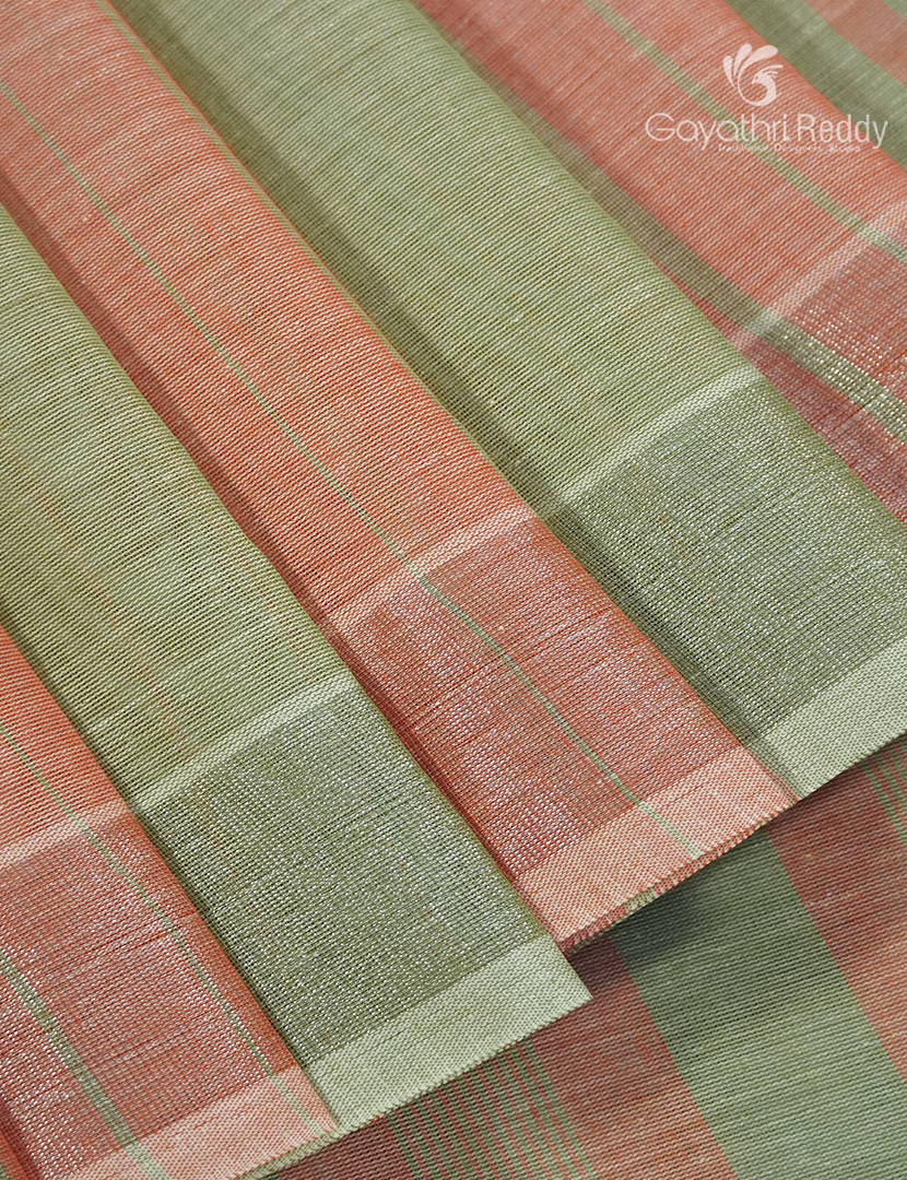 Pure Handloom Cotton Saree in Pista Green and Peach