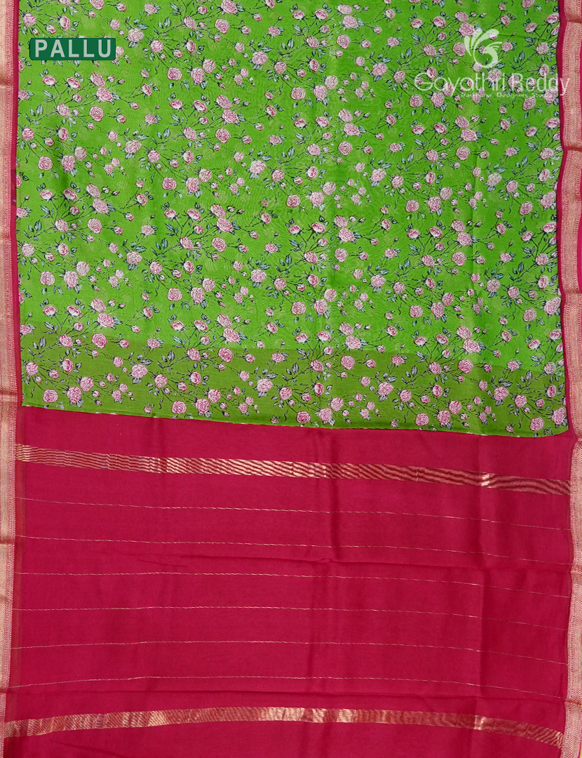 Pure Maheshwari Silk Saree in Parrot  Green and Deep Pink