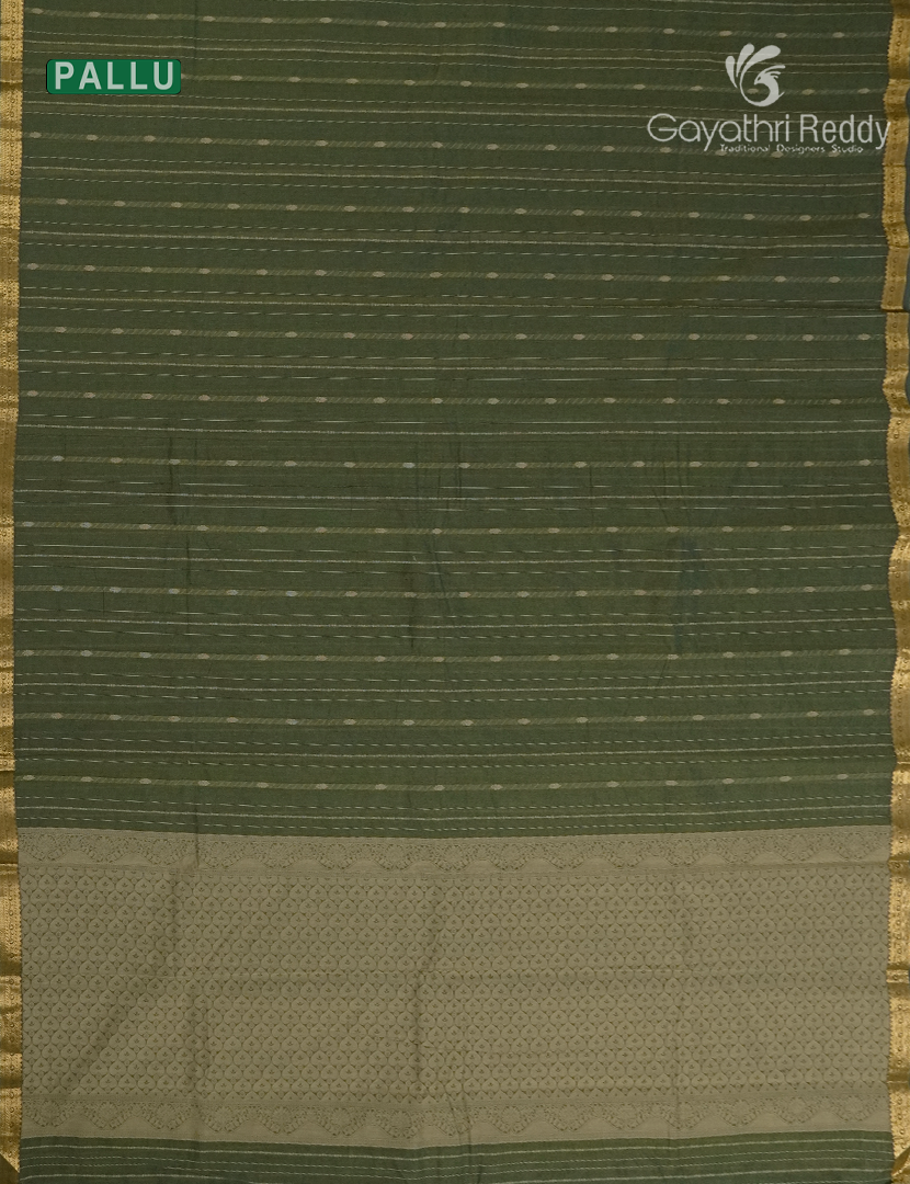 Pure Kanchi Cotton Saree in Deep Olive Green