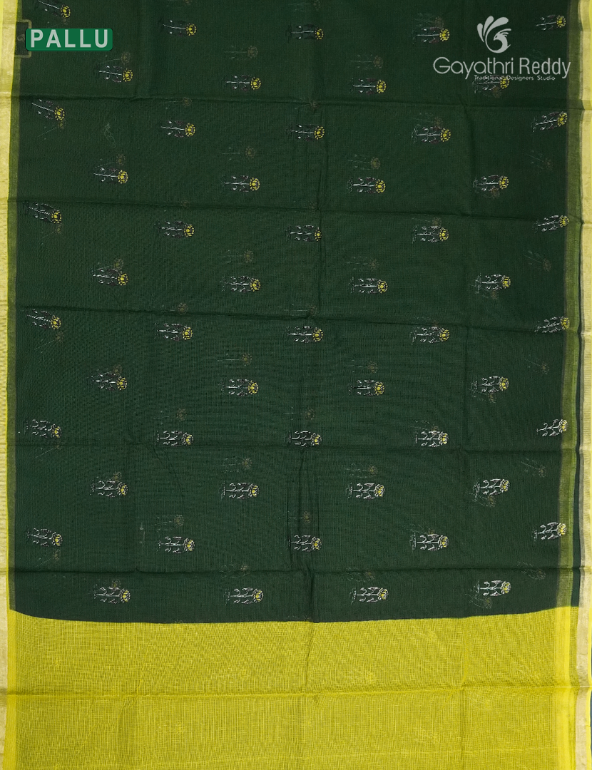 Premium Quality Cotton Kota Saree in Deep Moss Green and Lime Green