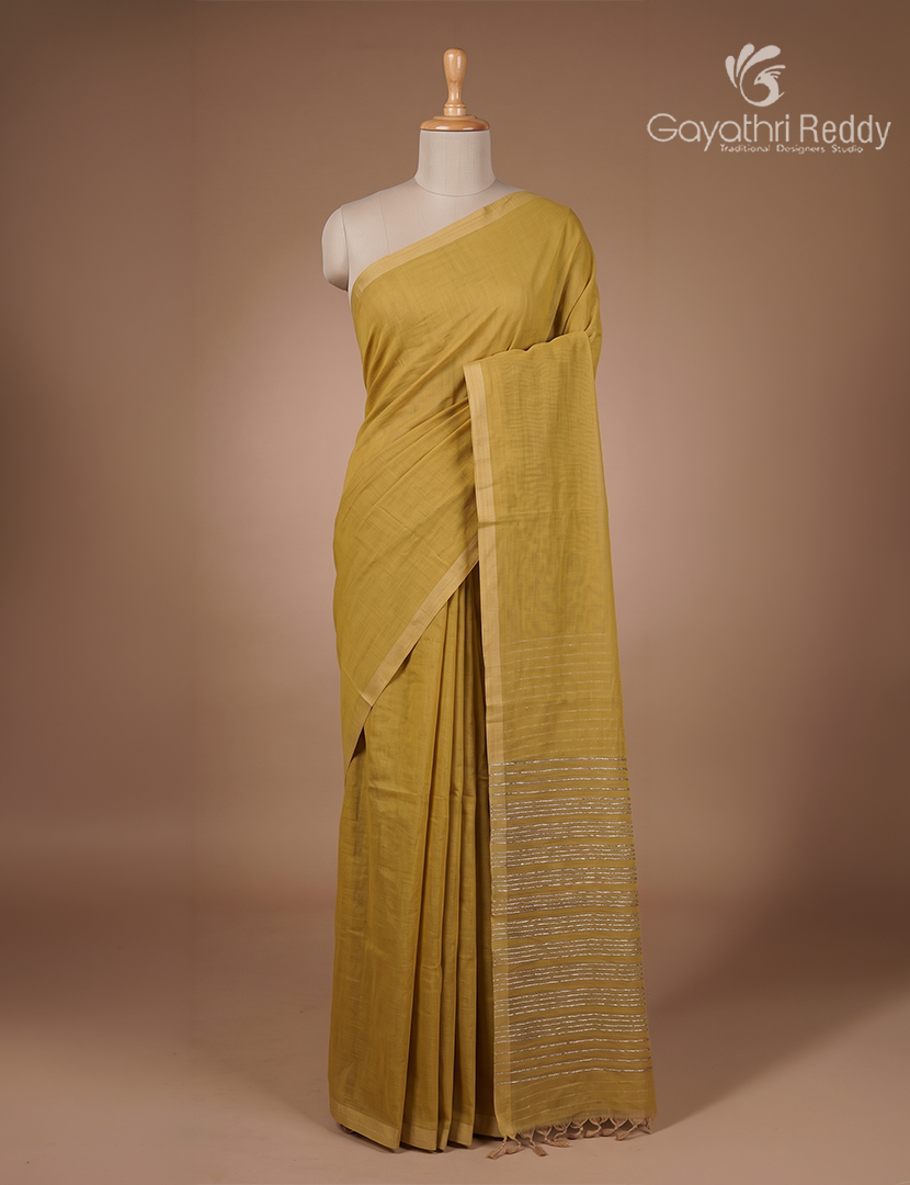Pure Handloom Cotton Saree in Beige