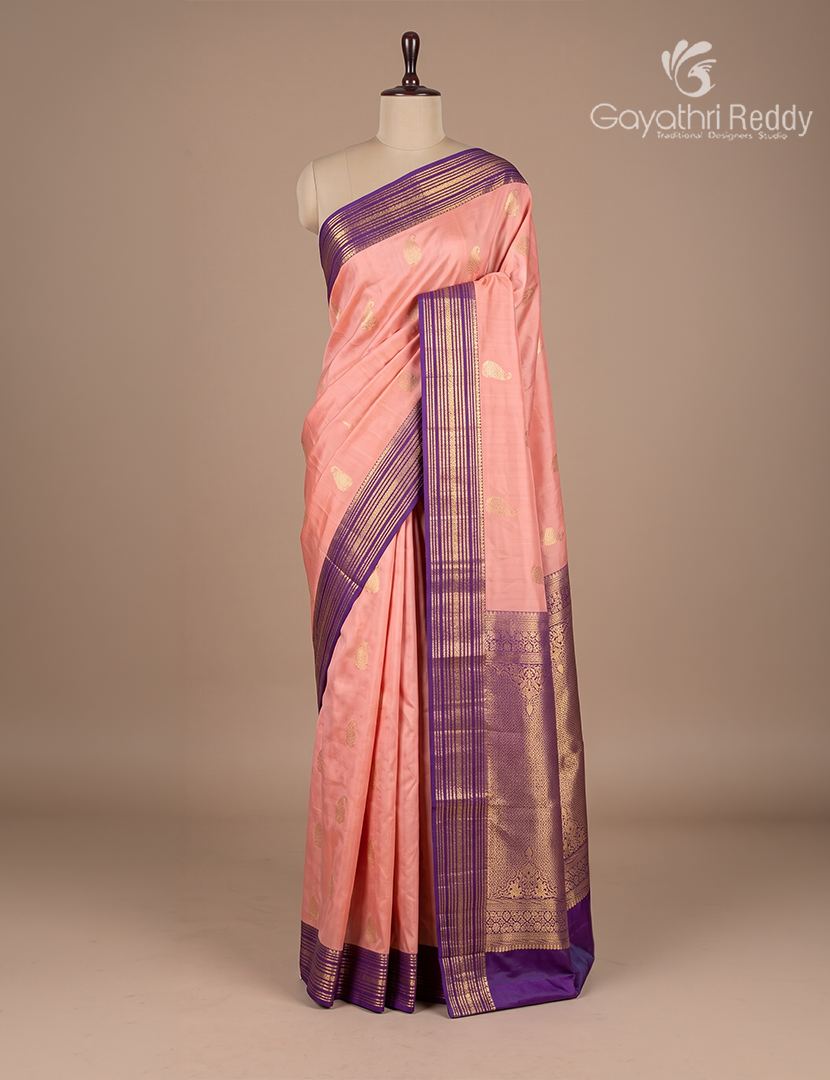 Semi Kanchipuram Silk Saree in Blush Pink and Deep Violet