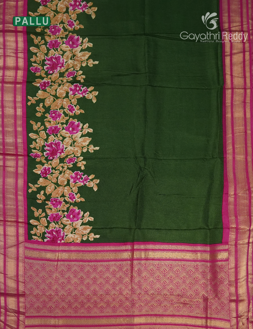 Semi Mysore Silk Saree in Bottle Green and Rani Pink