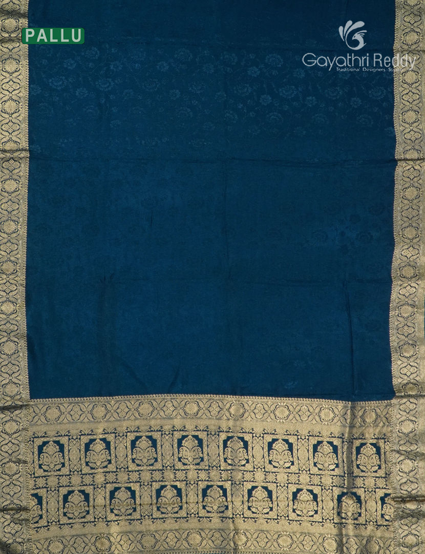 Semi Mysore Crepe Saree in Deep Peacock Blue