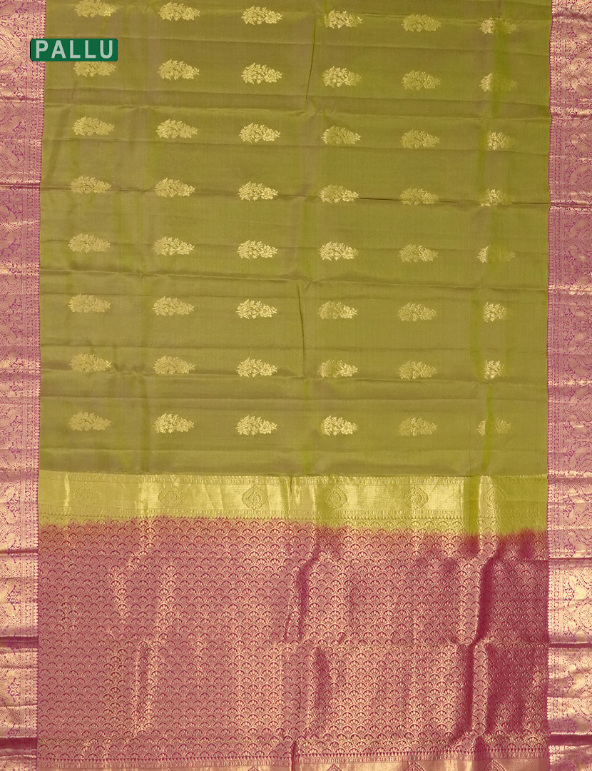 Pure Kanchipuram Silk Vintage Mehendi Green and Deep Pink