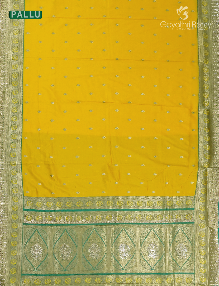 Semi Kanchipuram Silk Fancy  Saree in Yellow and Leaf Green