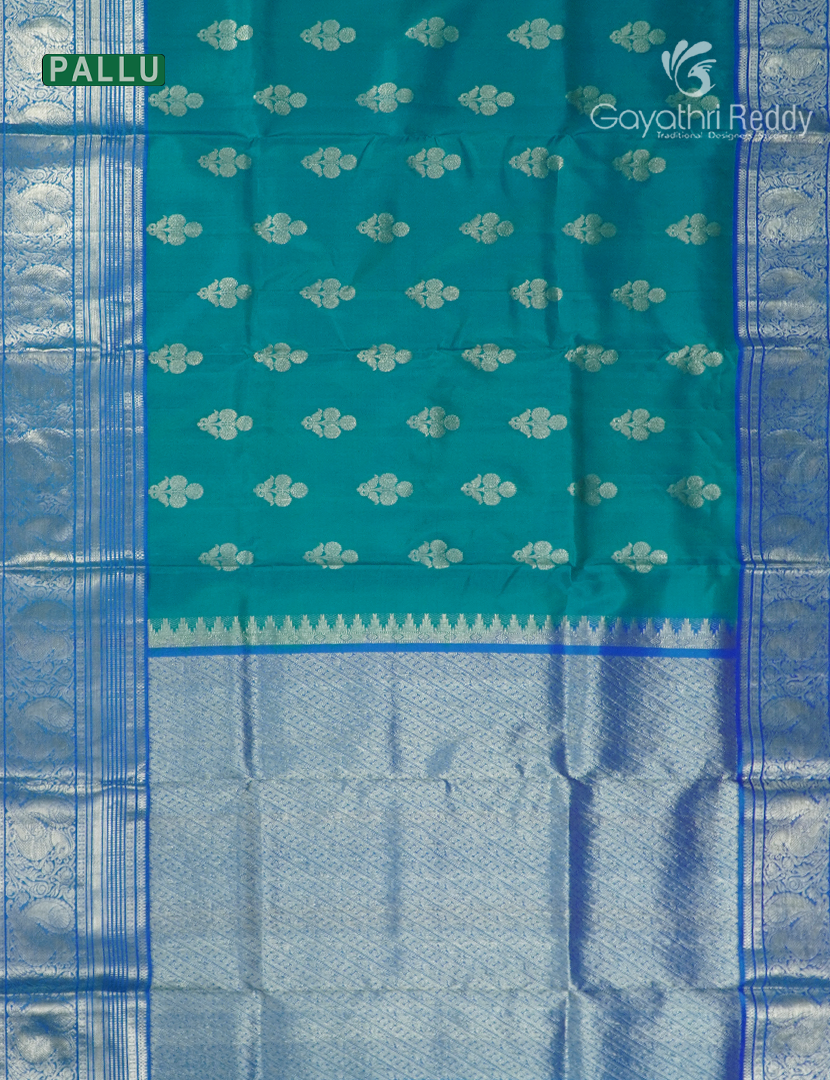 Pure Venkatagiri Silk Saree in Peacock Green and Blue