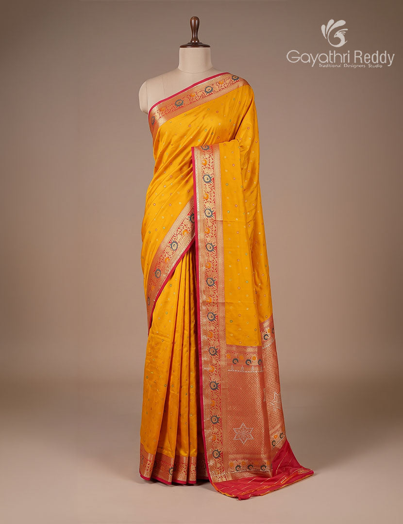 Semi Kanchipuram Silk Fancy  Saree in Orange and Rani Pink