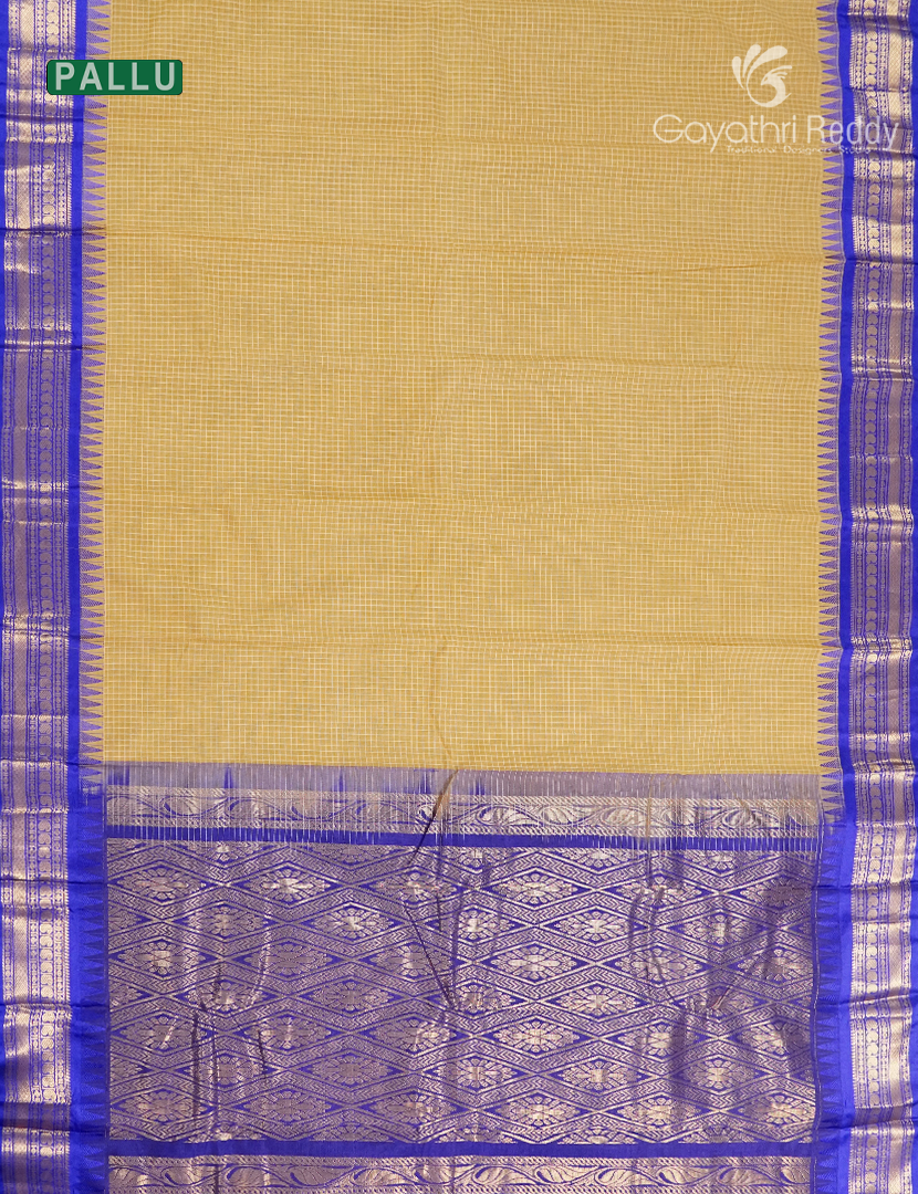 Pure Gadwal Cotton Saree in Sandalwood Yellow and Royal Blue