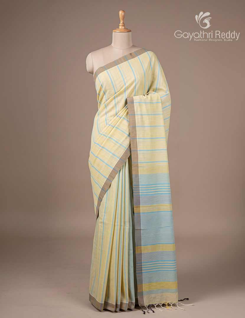 Pure Handloom Cotton Saree in Lime