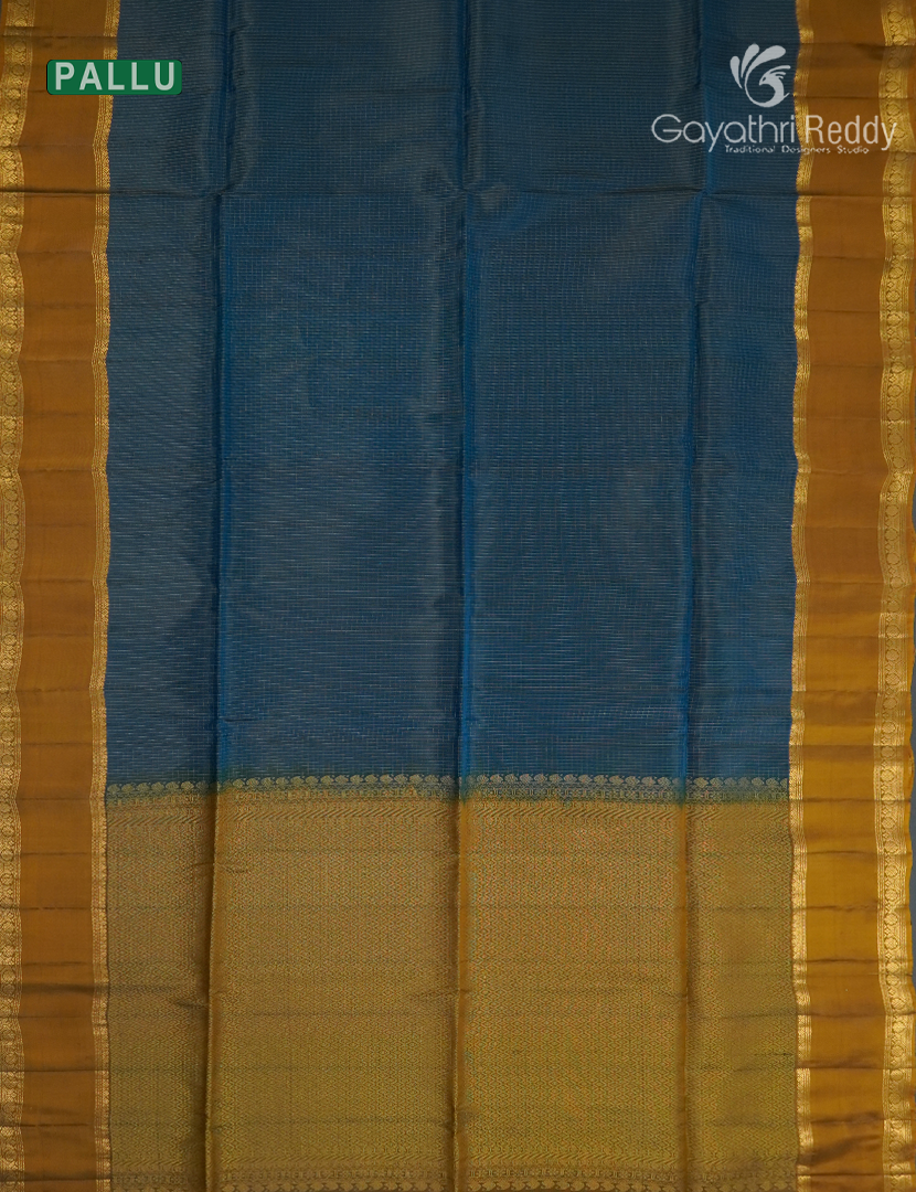 Pure  Kanchipuram Light Weight Silk Saree in Deep Peacock Blue and Deep Mustard