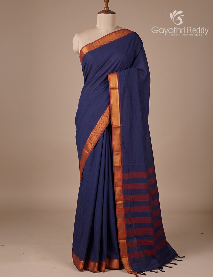 Pure Narayanpet Cotton Saree in Deep Navy Blue