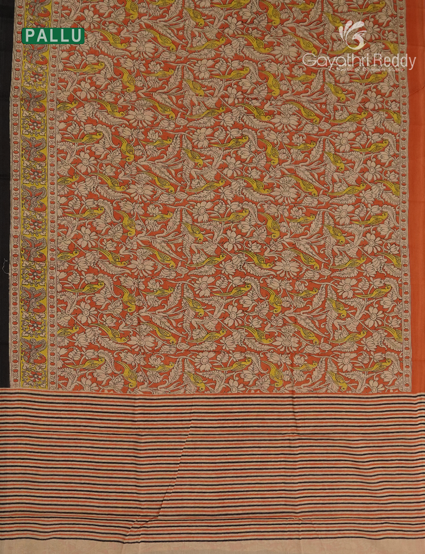 Pure MulMul Cotton Saree in Beige and Orange