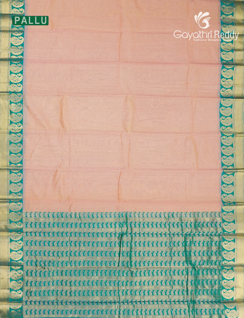 Pure Kanchi Sico Saree in Pastel Peach and Rama Green