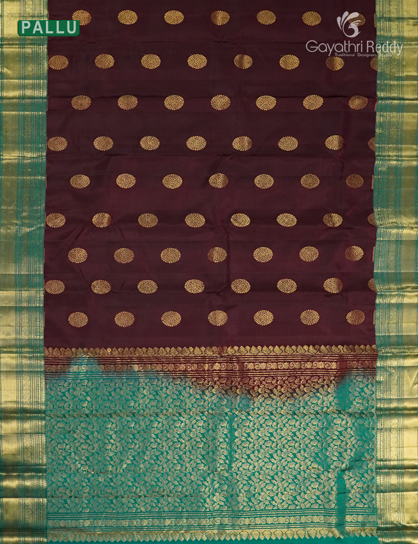 Pure Kanchipuram Silk Saree in Deep Brown and Deep Peacock Green