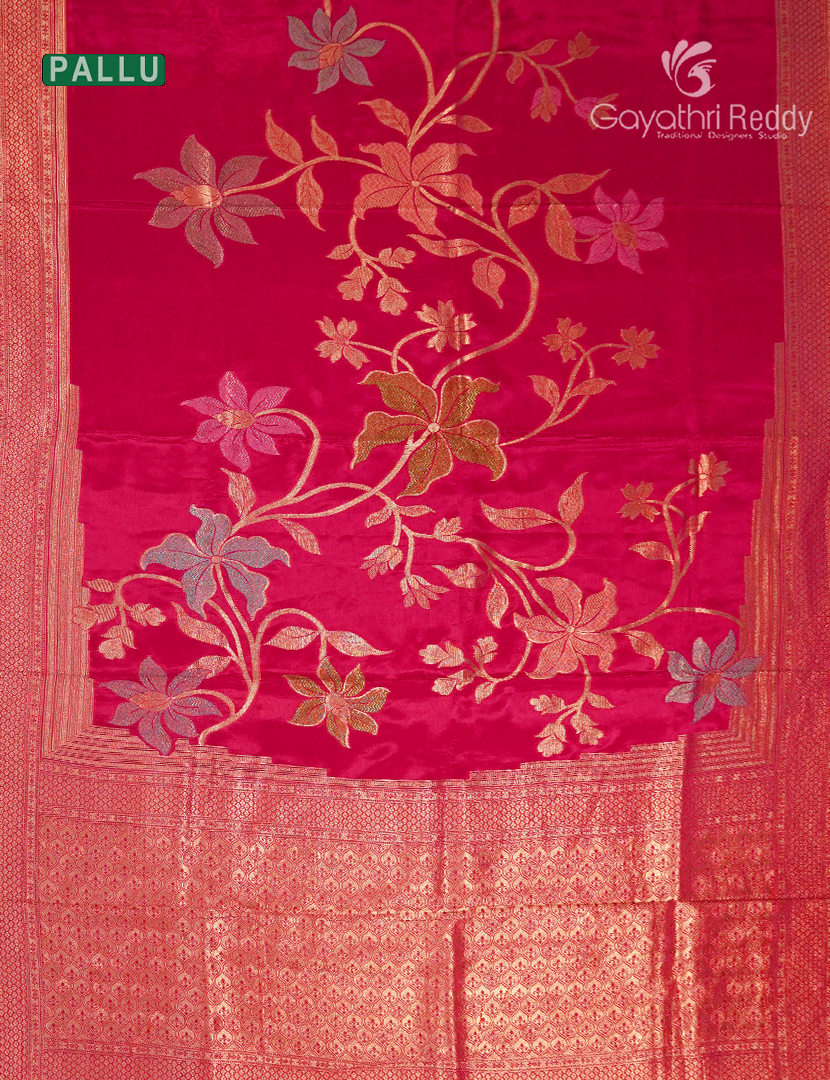 Pure Satin Silk Saree in Rani Pink