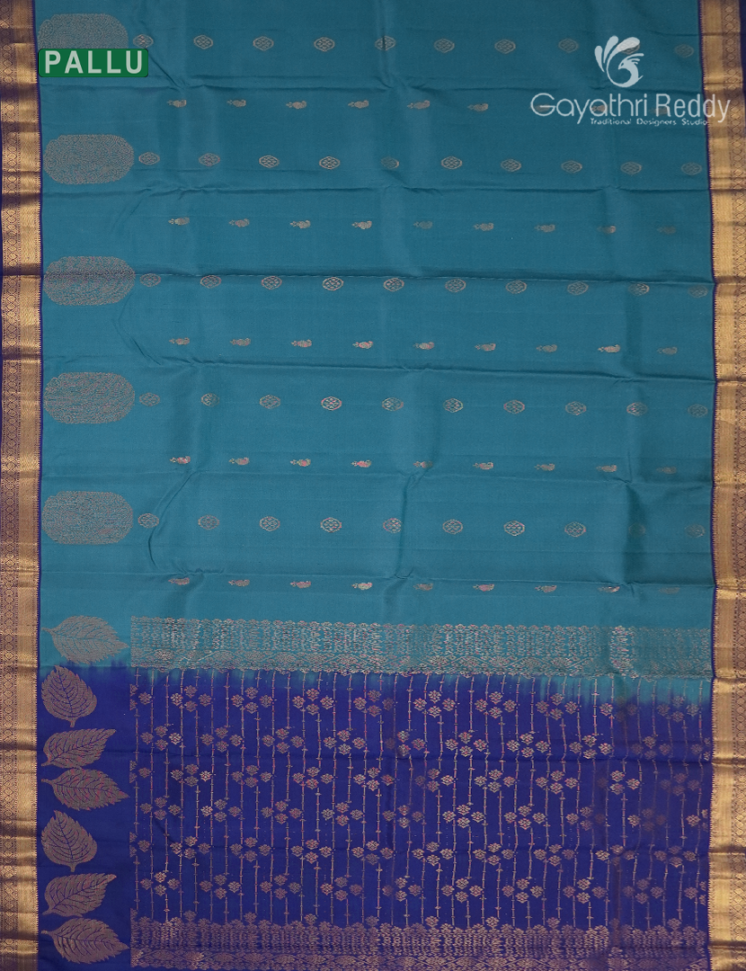 Pure Kanchipuram Silk Saree in Sea Blue and Violet