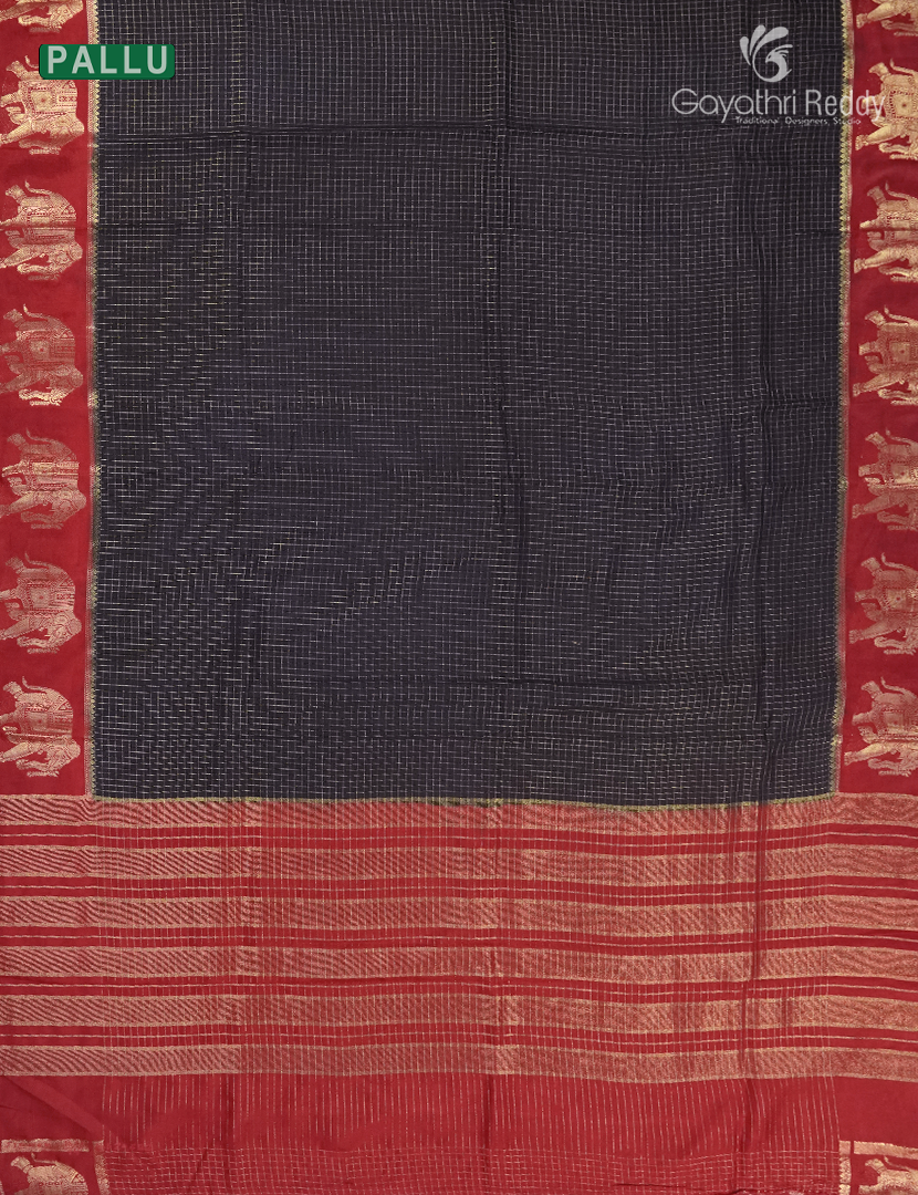 Semi Mysore Crepe Saree in Black and Red