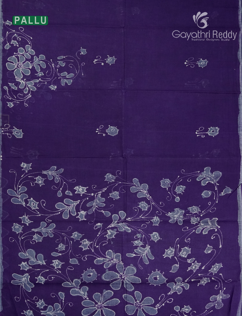 Cotton Batik Print Saree in Violet