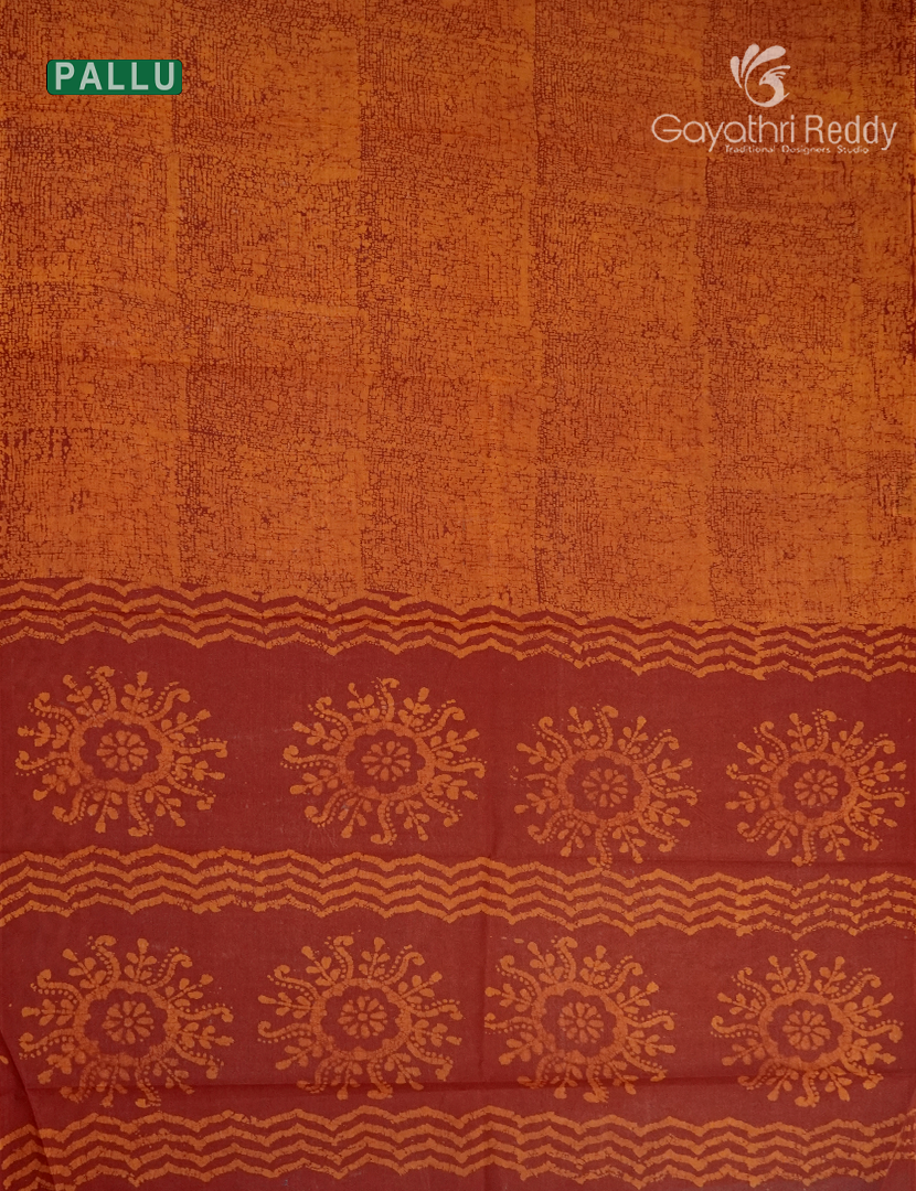 Cotton Batik Print Saree in Bridal Red and Orange