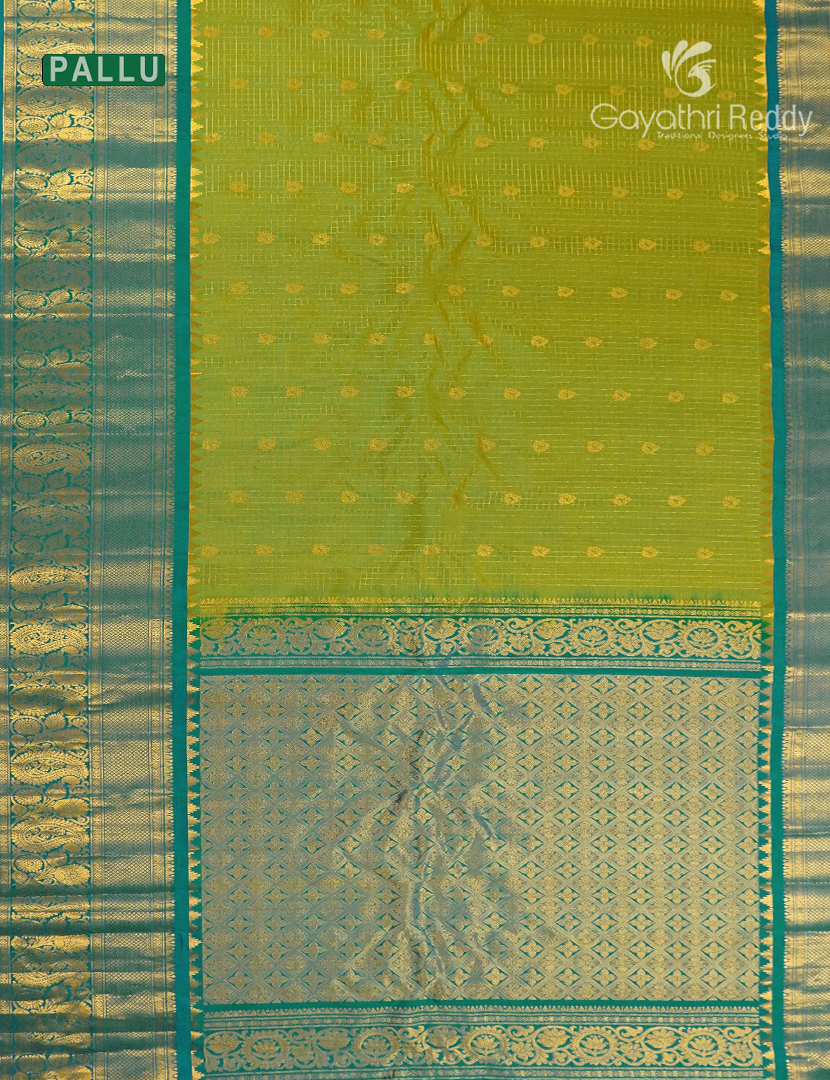 Pure Gadwal Silk Saree in Parrot Green and Peacock Blue