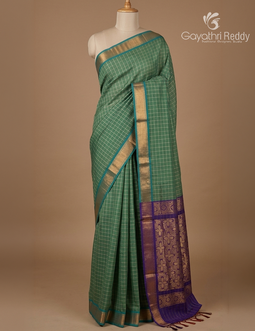 Kanchipuram Sico Saree in Green and Purple