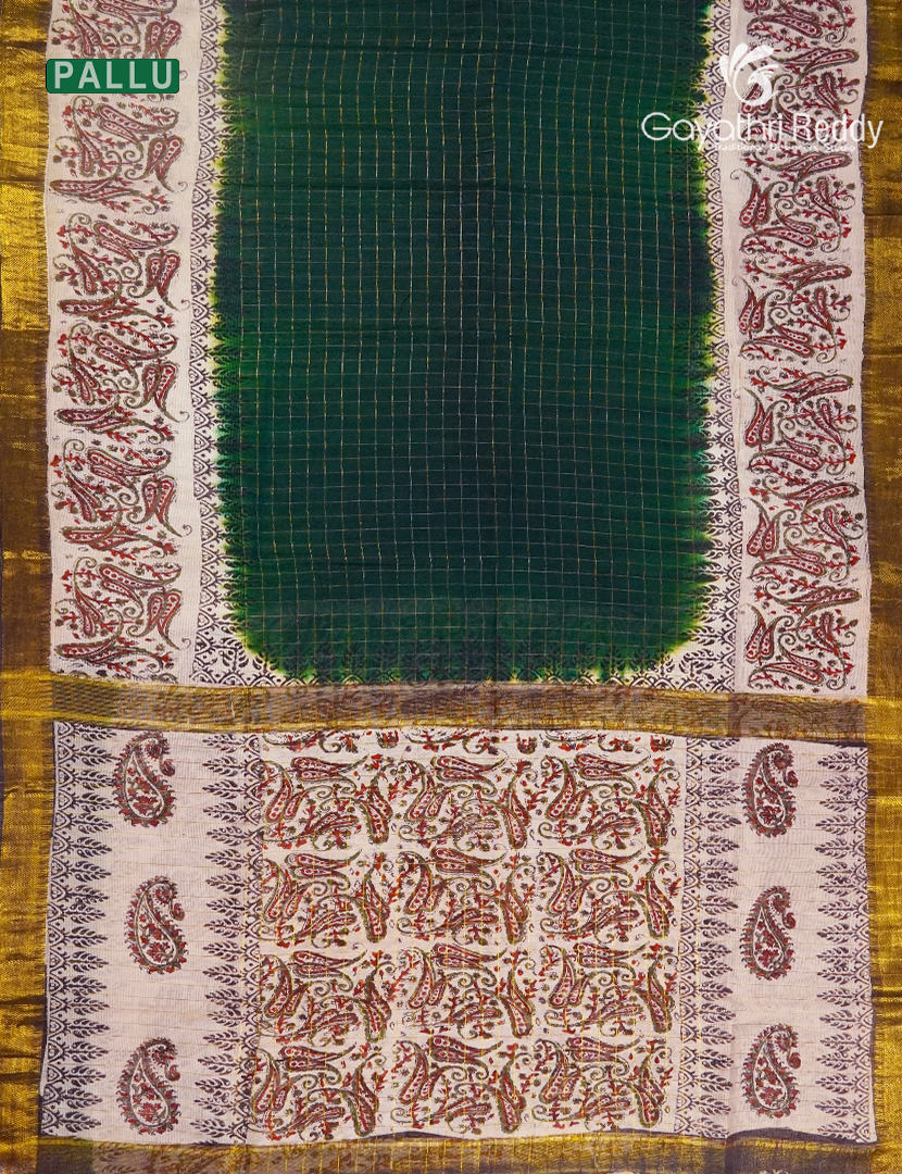 Mangalgiri Kalamkari Saree in Bottle Green