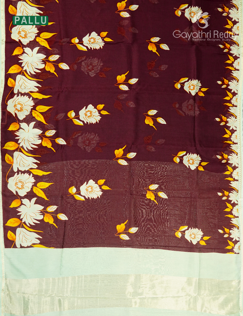 Pure Maheshwari Silk Saree in Brown and Pastel Sea Blue