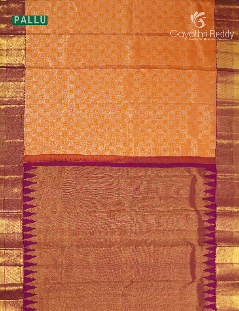 Pure Kanchipuram Bridal Silk  Saree in Tangarine and Magenta